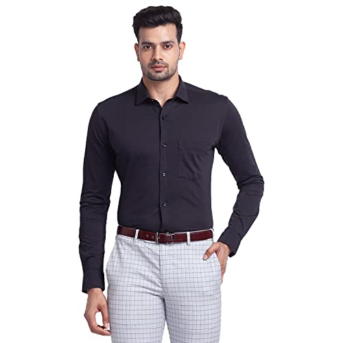 Image of Park Avenue Men's Cotton Blend Solid Pattern Slim Fit Narrow Collar Full Sleeve Formal Shirt