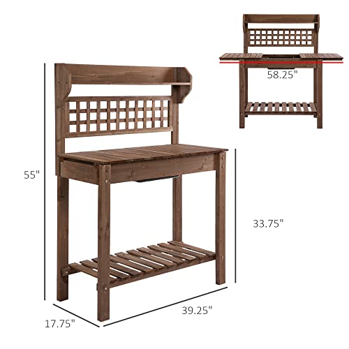 image for Outsunny Outdoor Potting Bench Table, Wooden Workstation with Sliding 
