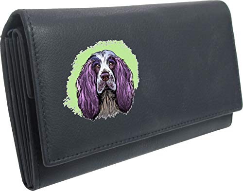 Klassek English Springer Spaniel Womans Blue Navy Purse Dog Lover Owner Brand Image on Real Animal Leather RFID Puppy Accessory Gift