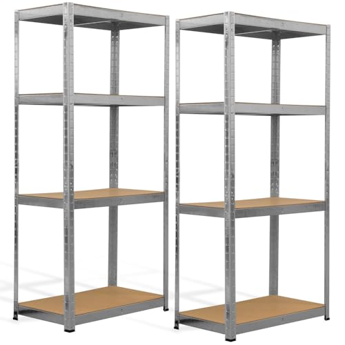 EURO VANADIUM - Estantería 160 x 80 x 40 cm, lote de 2 - Estantería de garaje, modular, metal galvanizado, 2 x 4 bandejas - Estantería resistente, 80 kg/bandeja - Fácil montaje sin tornillos