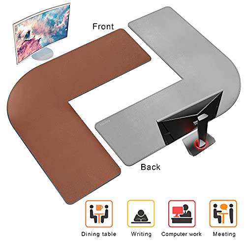 Image of Chihein L-Shaped Desk Pad, Corner Desk Mat (49.2 inch+ 49.2 inch) x 15.7 inch, Computer Office Mouse pad Writing Table Pad for Home Office - Brown /Gray
