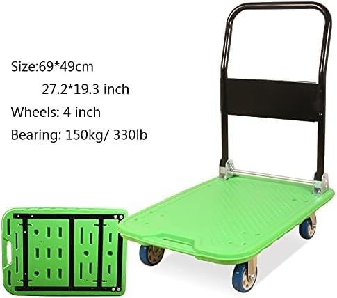 VDQUUACI Foldable Push Hand Cart Foldable Platform Truck Plastic Deck Metal Handle Folding Push Cart for Moving Silent Wheels Trolley Fit Outdoor Indoor Transport Dolly Cart