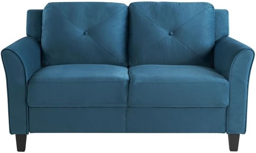 BOWERY HILL Transitional 56.3" W Solid Hardwood Frame Loveseat in Blue Premium Fabric Upholstery with Elegant Tufted Back Cushions