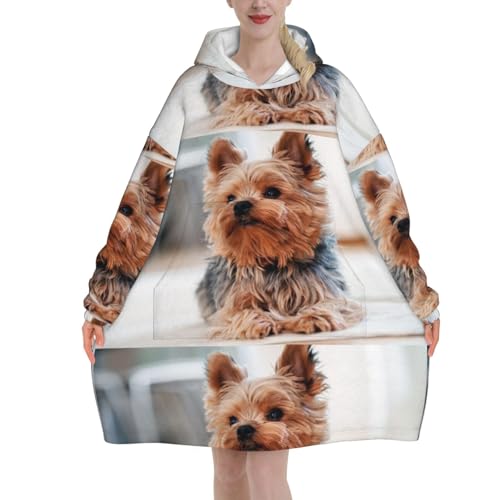 Sweat à capuche couverture Yorkshire Terrier, pull plaid flanelle à manches