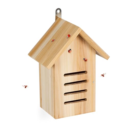 Relaxdays Marienkäferhaus, Marienkäferhotel Garten, zum Aufhängen, Holz, C, Natur