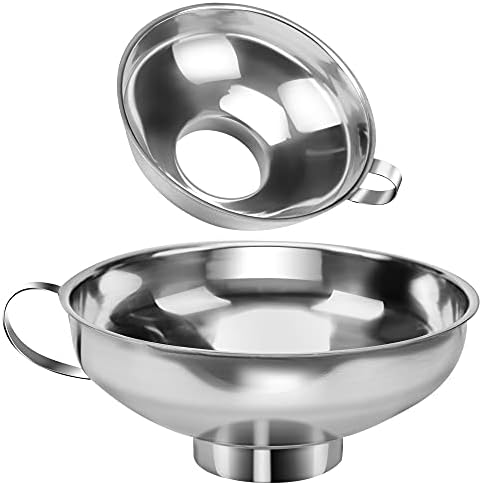 2 PCS Canning Funnel for Wide and Regular Jars, Wide Mouth Funnel Stainless Steel Funnel for Kitchen Use, Metal Funnel Set for Transferring Liquid Power Jam Grains Dry & Wet Ingredients