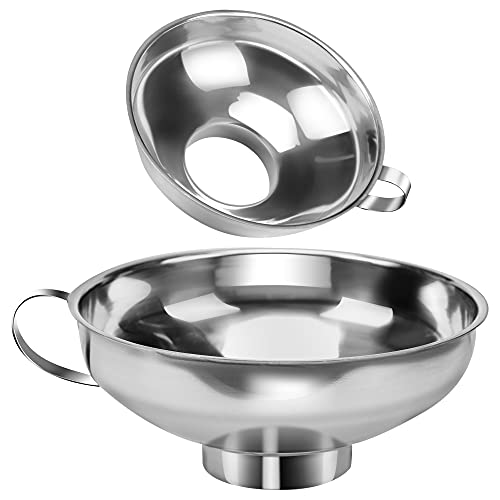 2 PCS Canning Funnel Set - Wide & Regular Jars, Stainless Steel, Wide Mouth, Transfer Liquid, Jam, Grains, Dry & Wet Ingredients