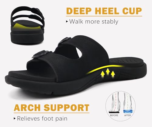 COFACE Womens Orthotic Slides Comfort Plantar Fasciitis Arch Support Slip on Flat Sandals Ladies Soft Cushion Fashion Yoga Mat Slippers With Adjustable Straps3