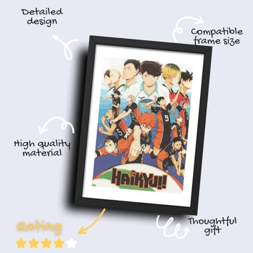 Image of CRAFT QUEST Haikyuu Anime Poster Laminated Posters Framed Painting For Anime Naruto Fans Wall Decor, Home Decor with Matte Black Frame (14 Inches x 10 Inches)