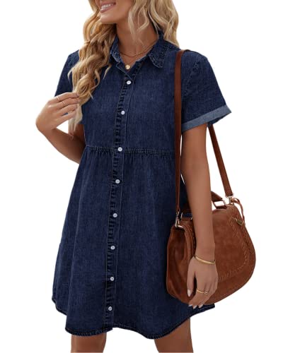 Vetinee Casual Dress Summer Dress for Women UK Shirred Dresses for Women UK Twilight Blue Size X-Large Fits UK Size 20 - UK Size 22