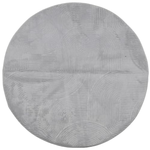 Tapis à poils courts gris Ø 100 cm IZA au design géométrique 3D