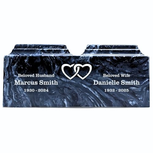 Navy Personalized Companion Cultured Marble Urn - Urn for Two, Blue, Custom Engraved, Extra Large Sized for Human Ashes, Separate Compartments, Ground Burial, Home Display and Funeral Memorial