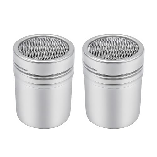 Wemoralix 2Pcs Flour Shaker Stainless Steel Powder Shaker 7oz Mesh Duster for Baking Icing Sugar Cocoa Salt Sifter for Kitchen