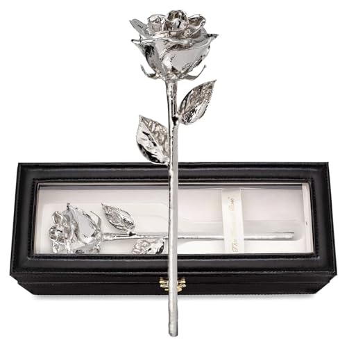 Image of Forever Rose Real Rose Dipped in Platinum, Luxury Leather Display Case