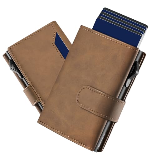 Manmaxim Slim Wallet Ohne Münzfach Portmonee Herren mit Große Kapazität Pop up Karten Portemonnaie Herren für 11-13 Karten Geldbörse mit RFID Schutz Slim Wallets for Men (Braun)