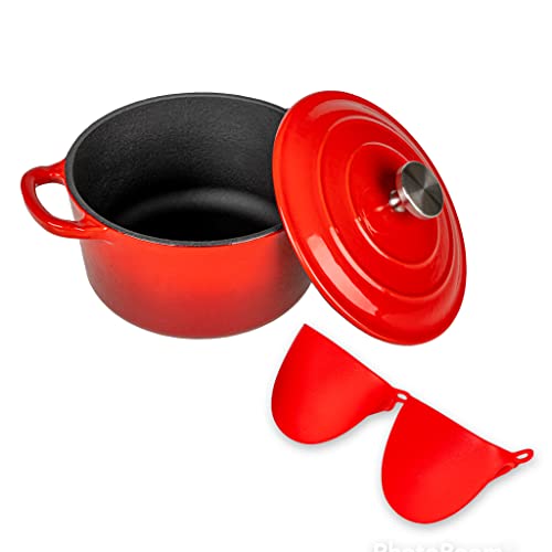 Klarberg Dutch Oven aus emailliertem Gusseisen, Gusseisen-Topf, Kochgeschirr, rund, Keramik-Emaille, 2,2 Quart, Durchmesser: 17,8 cm, Rot Cover