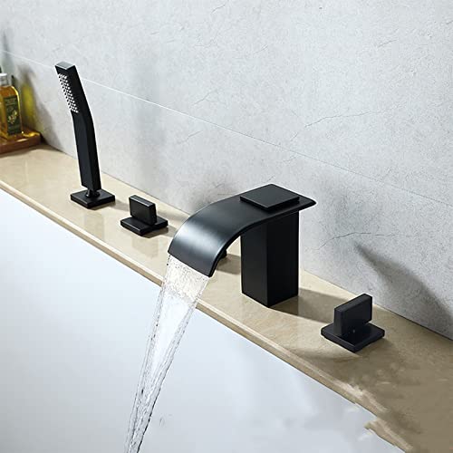 Robinet de baignoire cascade noir mat à 5 trous avec douchette