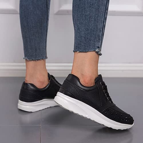 Zbyy Sneakers For Women Walking Shoes,Non-Slip Breathable Hidden Sneakers Lace Up Shoes Slip On Gym Fitness Shoes #TOP2