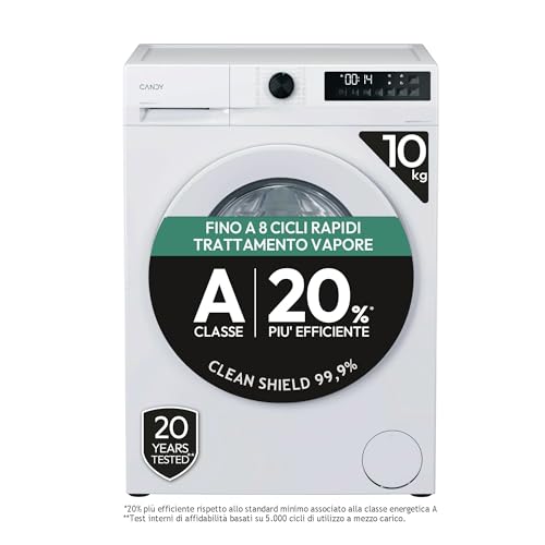 Candy ProWash 300 GD 4108-S, lave-linge à chargement frontal, 10 kg, Classe A-20%, 1400 tours, 16 programmes, 8 cycles rapides, traitement vapeur, moteur...
