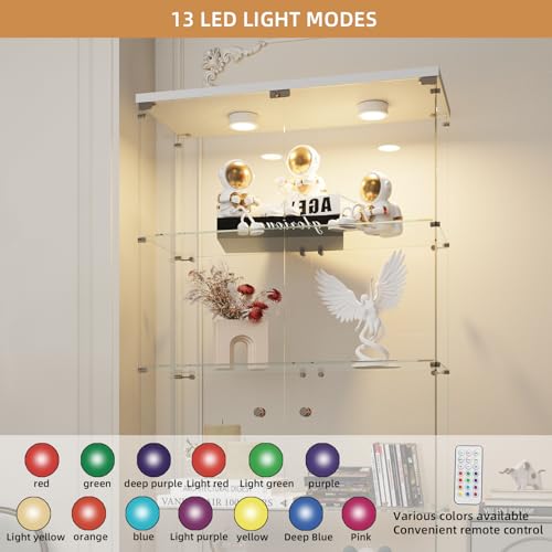 Image of Beauty4U Glass Display Cabinet with LED, 5-Shelf White Curio Cabinet