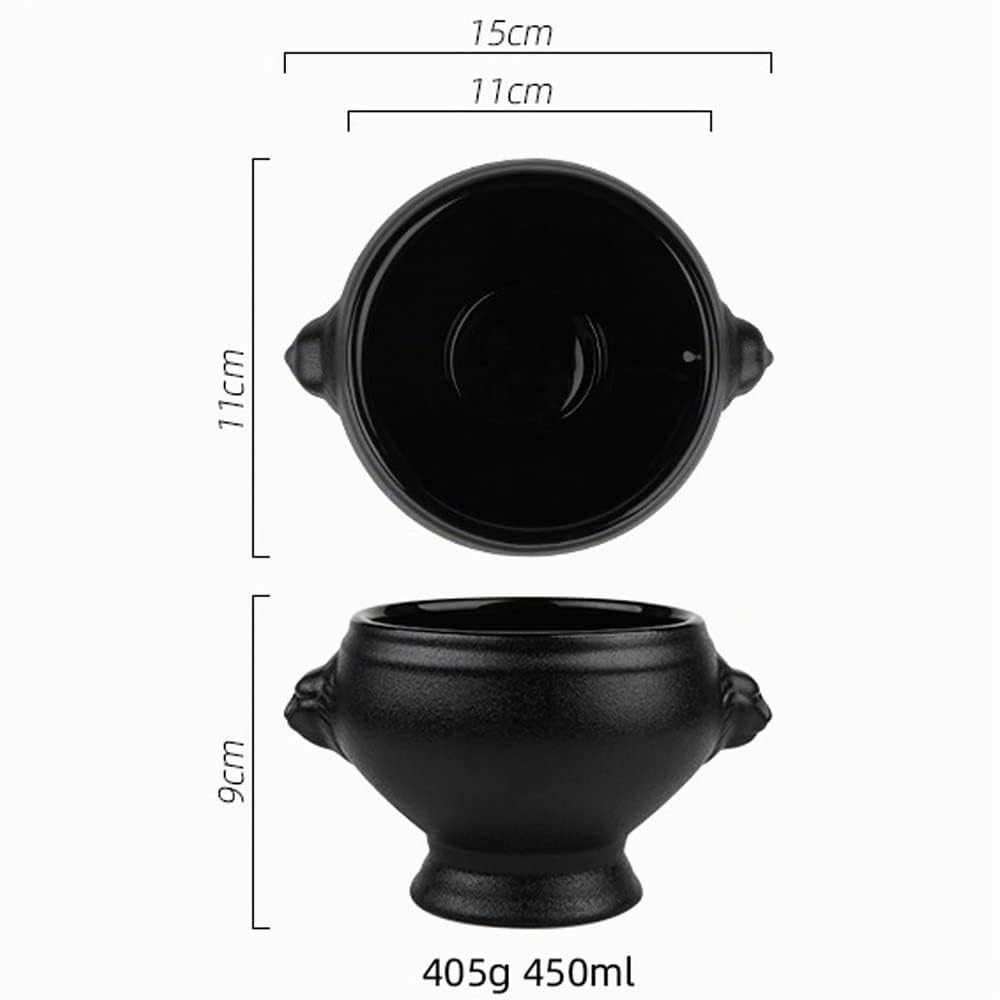 Cuenco para Sopa de Porcelana con Acabado Mate y Asas, Estilo Cabeza de León para Sopa de Cebolla Francesa, Juego de 2 (Negro * 2)