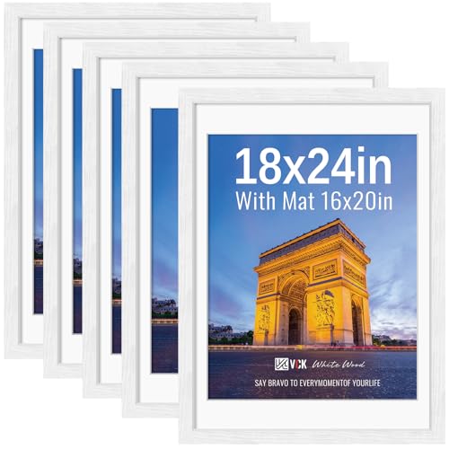 Image of VCK 18x24 Frame 5 Pack, White Exclusive Wood, 16x20 Mat, for Picture