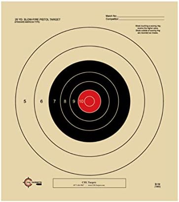 25 Yard Slow Fire Pistol Target, Official NRA Target B-16, Bullseye Target, Archery, Gun, Rifle, Pistol, Airsoft, BB Gun, Air Rifle (50 Target Pack, Red Center)