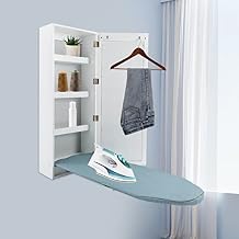 Ironing Board Wall Mount, Wall Ironing Board Wall Mounted Storage Cabinet Foldable with Hanging Mirror Door with Fold Up & Down Built in Ironing Board, White