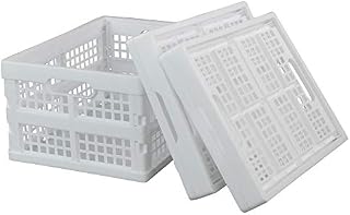 Hokky Foldable Plastic Baskets, 3-Pack White Collapsible Crates