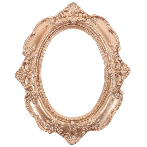 LOGOFUN Antique Picture Frame Vintage Photo Frame Refrigerator Magnet Small Resin Frame or Home Wall Decor - Gold Elliptical 4.7 * 3.9IN
