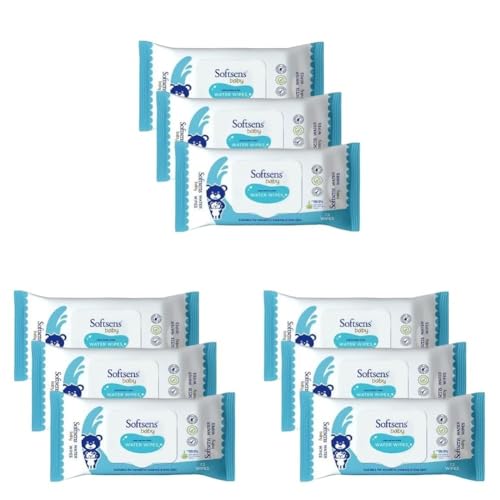 Image of Softsens Baby 99.9% Pure Water Wipes | Pure Aloe Vera Extract with Lid Wipes For Babies (Pack of 9)
