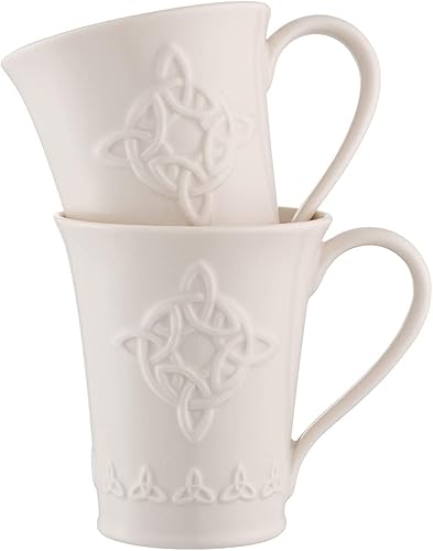 Miniatura 1 de Belleek Trinity Knot - Juego de 2 tazas de café irlandesas hechas a mano, aptas para lavavajillas y microondas, porcelana fina Parian, blanco, 4.8