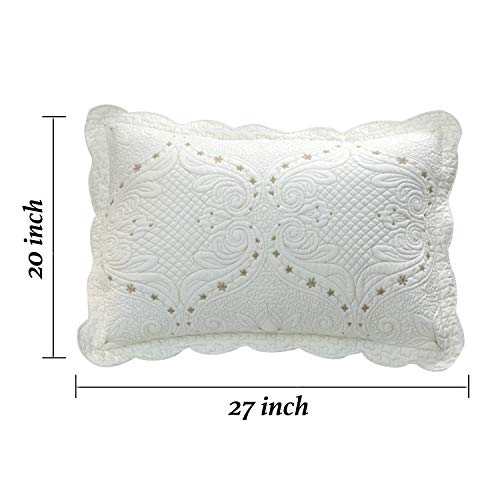Brandream Cream White Vintage Embroidered Pillow Shams Standard Size Quilted Pillow Shams Set Of 2 Ultra Soft #TOP6