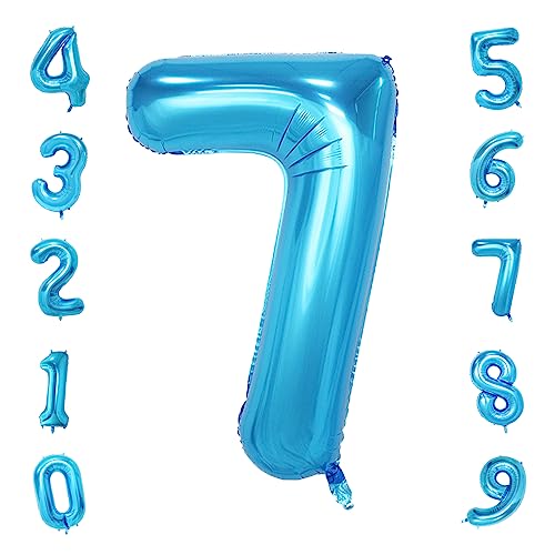 Image of 40 Inch Blue Number Balloons, Helium Mylar Foil Number Balloons for Birthdays, Number 7 Balloon for Party Wedding Birthday Bridal Shower Graduation Anniversary Celebration Party Decorations Supplies