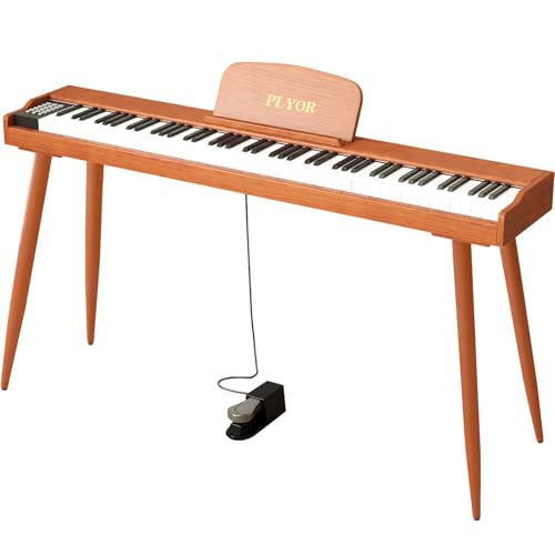 PLYOR 88 Key Digital Piano Keyboard with Stand & Sustain Pedal, Full-Size Semi Weighted Electric Piano for Beginners/Learners, Home Professional Piano with Headphone Jack, MIDI Connectivity, Brown