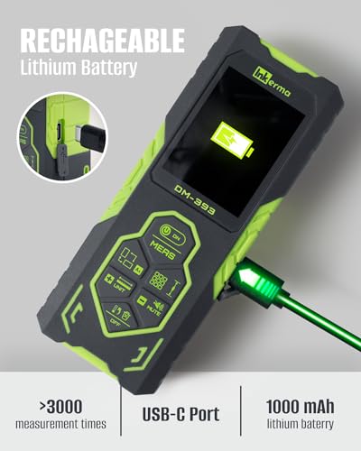 Laser Measurement Tool, Inkerma DM-393 Bilateral Laser Distance Meter, 393ft/ 120m Rechargeable Laser Measure with Color Backlit LCD Display, Angle Sensor, Pythagorean Mode, Area and Volume