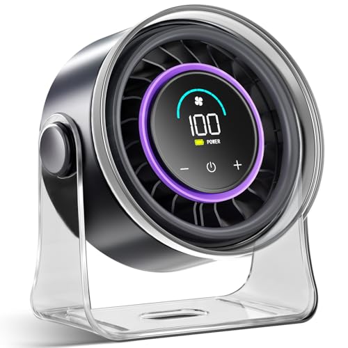 FRONTSUN Portable Desk Fan,Quiet Fan for Bedroom,Portable Fan withTurbo Airflow,Fans with 100 Speeds Digital Display, 360° Tilt,Rechargeable Battery Powered Fan,Small Fan for Home, Office, Kitchen