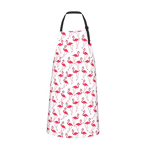 Vucemi Pink Flamingo Pattern Printed Apron Waterproof Adjustable Bib Apron Cooking With Pocket Durable Aprons For Kitchen Gardening #TOP1