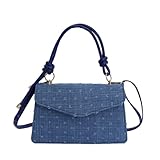 Design alla moda e minimalista: caratterizzata da una classica patta a busta ed eleganti dettagli con nodo sui manici, questa borsa in denim blu vanta un look chic e senza tempo che si abbina facilmente ad abiti casual, denim o eleganti, ideali per varie occasioni.