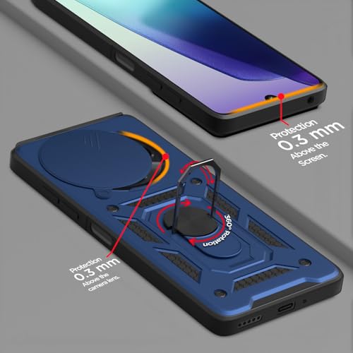 Image of Pikkme D10 Tough Armor Back Cover | 360 Protection Case | Sliding Camera Shield Cover & Ring Holder Stand Bumper Case for Redmi A4 5G / Redmi 14C 5G / Poco C75 5G (Blue)