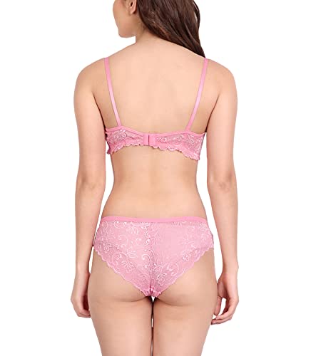 Image of FIMS - Fashion is my style Women Cotton Floral Lace Padded, Non-Wired, Full Coverage, Seamless Bra Panty Set, Multicolor, Lingerie Set