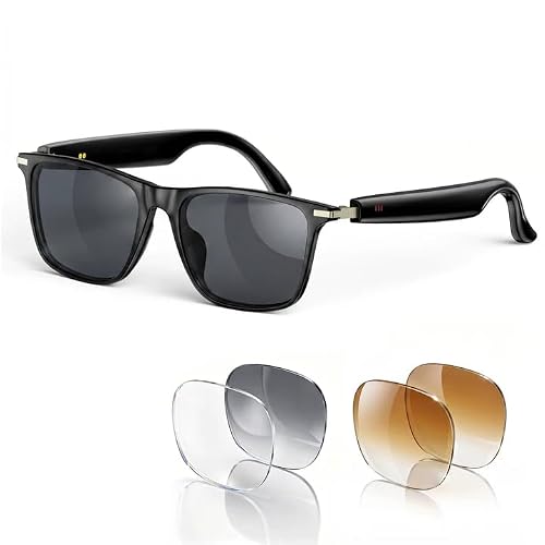 2026 AI Bluetooth Smart Glasses,AI Real-Time Translation Glasses,Music Playback & Hands-Free Calls,AI Smart Glasses with Blue Light Lenses+Sunglasses Lenses+Brown Lenses for Men & Women