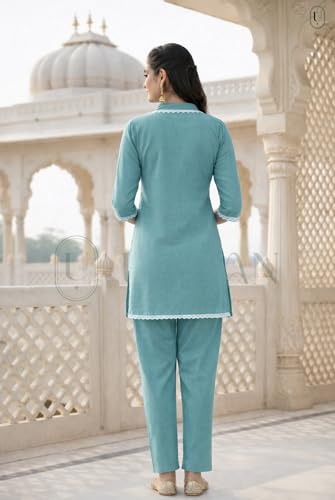 Image of SUNDARTA Women's Rayon Slub Kurta Set | Solid Straight Kurta with Pant | Elegant Ethnic Wear for Office, Casual & Festive Use