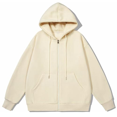 Zukela Cream Men's Zip-up Hooded Sweatshirt Heavyweight Eversoft Fleece Cotton-Blend Full Zipper Hoodie for Men Plain Big & Tall Athletic Long Sleeve Pullover Hoodies with Kangaroo pocket L
