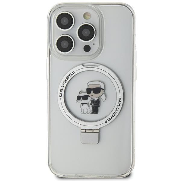 KARL LAGERFELD KLHMN61HMRSKCH Coque pour iPhone 11 / XR 6.1" Blanc Rigide Anneau Support Karl&Choupettte