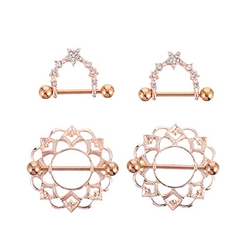2 pares de anéis de mamilo sem piercing de strass para mamilo, de aço inoxidável, grampos de mamilo,