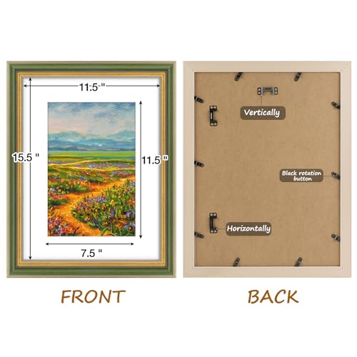 Image of Golden State Art,12x16 Ornate Picture Frame Holds 8x12 Photo,Green Gold | Includes plexiglass front,white mat,build-in hangers and buttons.Displays 8x12 photo on wall