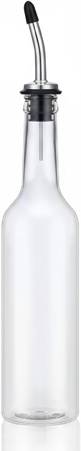 20 Set 15 oz Plastic Long Neck Bottles with Pourer and Caps Empty Clear Juice Liquor Pour Bottles with Stainless Steel Pourer Tapered Spout for Drinks Bar Juice Pour