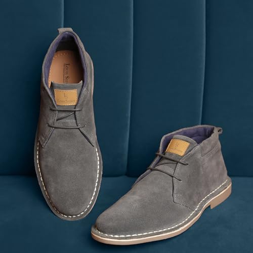 Image of LOUIS STITCH Chukka Boots for Men| Suede Leather Boots for Men| High Ankle Casual Boot | Casual Office & Trekking Shoes | Hiking Boots for Men | Stitch Down Desert Boots |Grey [LSSDSUCKCUGY]