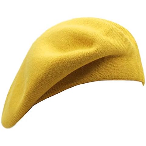 Wheebo French Beret Hat,Reversible Solid Color Cashmere Beret Cap for Womens Girls Lady Adults (Yellow) Cover